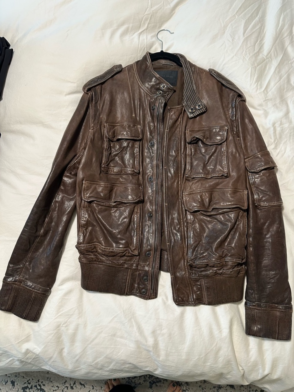 NICOLE FARHI Vintage Brown Leather Military Field Jacket